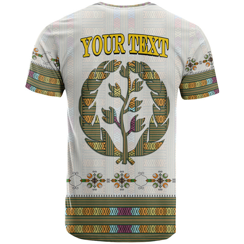 ERITREA T‑Shirt für Erwachsene, weiß: Rückenprint mit 'YOUR TEXT' und Adler-Symbol