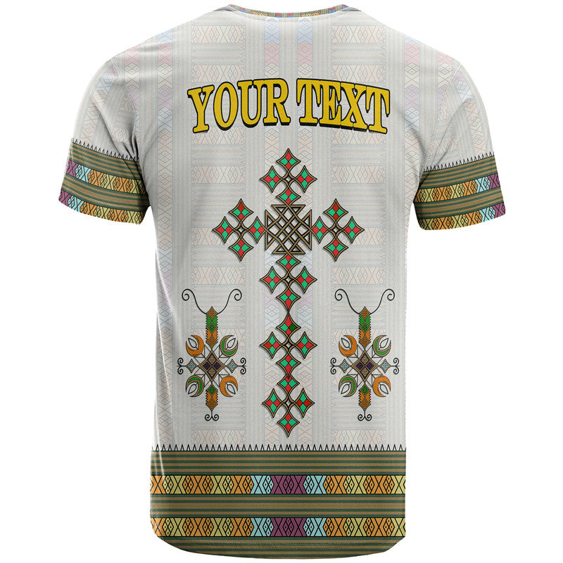 Adult white T-shirt back 'YOUR TEXT' with cross-diamond pattern and stripes