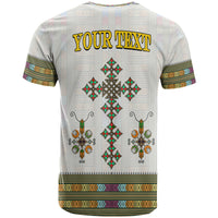 Adult white T-shirt back 'YOUR TEXT' with cross-diamond pattern and stripes