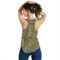 Back view: white racerback tank with green, purple, and yellow Ethiopian stripe pattern
