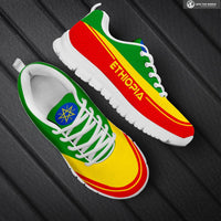 Ethiopia sneakers with tricolor stripe upper, green laces, white sole