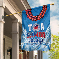 Blue rugby garden flag with red leaf wreath and SAMOA lettering
