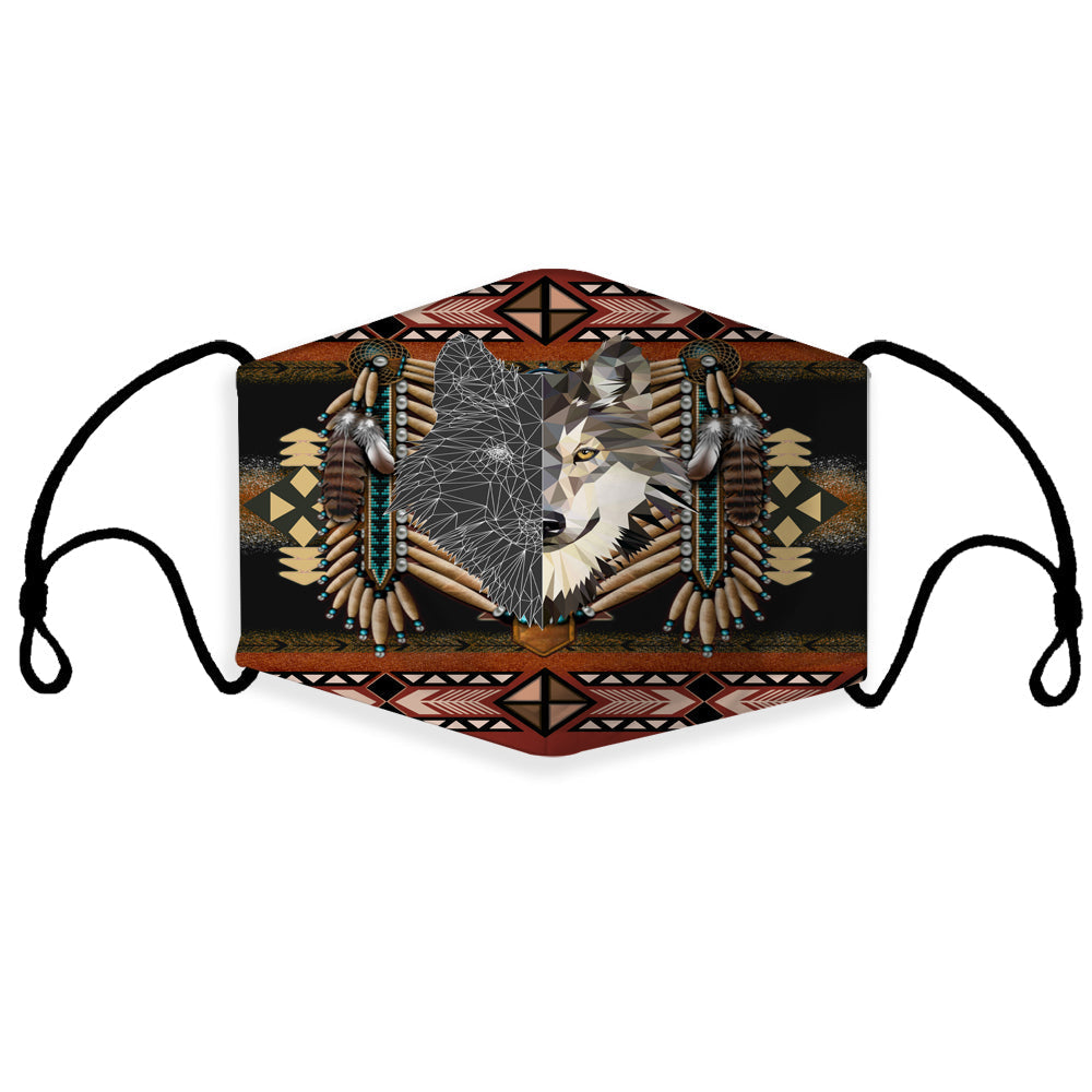 Half Face Wolf 3D Native American mask with filter, multicolor, with ear loops
