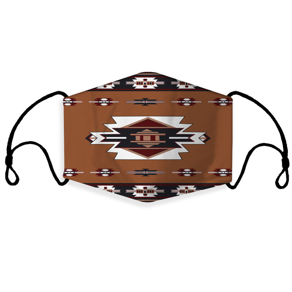 3D tribal patterned face mask with black ear loops, colorful geometric design