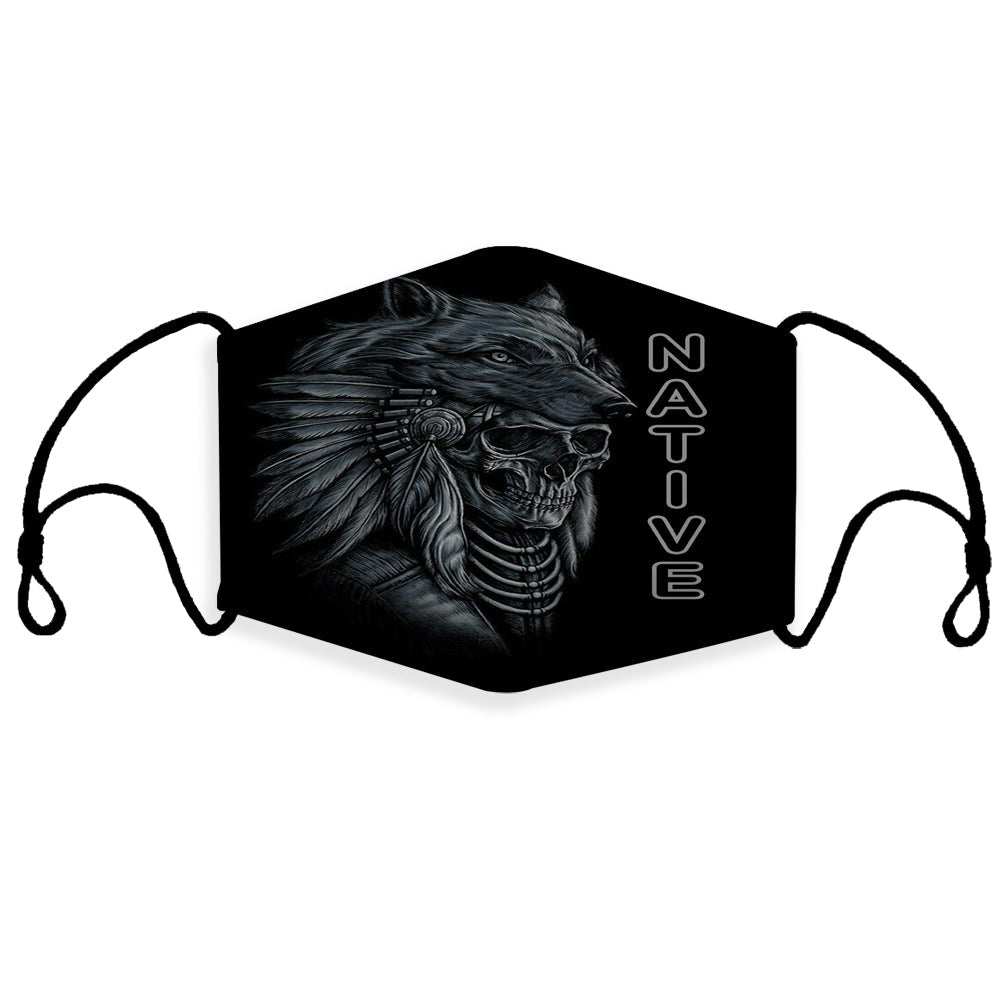 Dark 3D skull chief face mask with filter, adjustable ear loops