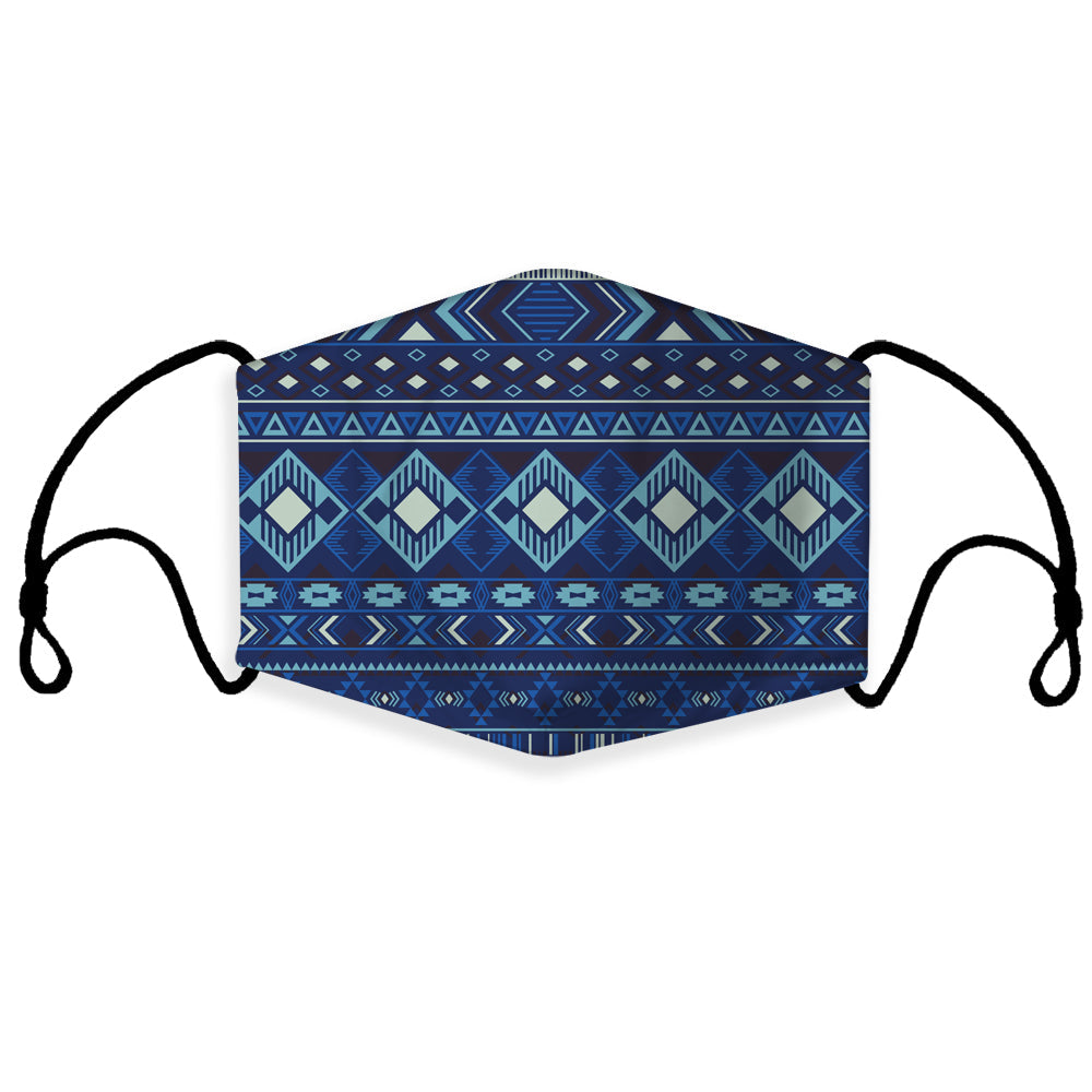 Navy 3D patterned face mask with ear loops and native-inspired multicolor design