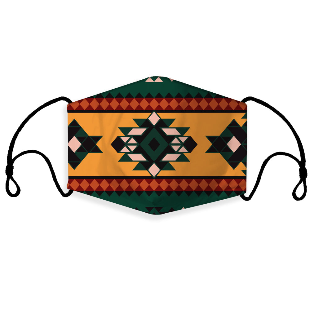 3D Aztec geometric face mask with multicolor pattern, ear-loop straps