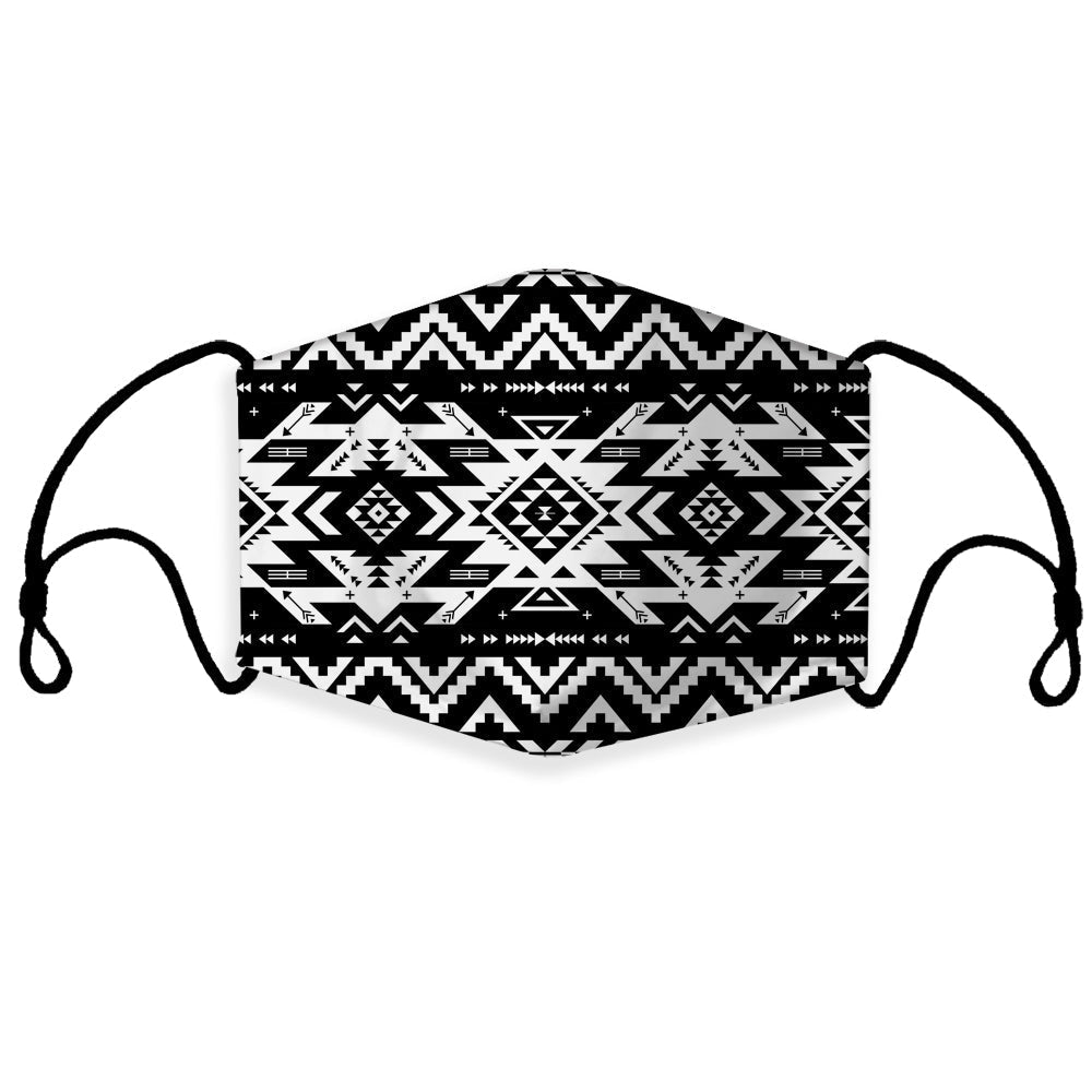 Black Native American 3D pattern face mask with ear loops, filter included