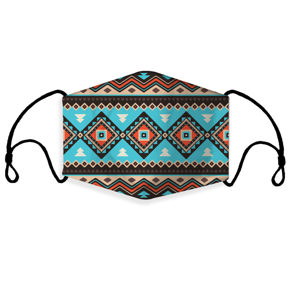 3D tribal line pattern face mask, multicolor with ear loops