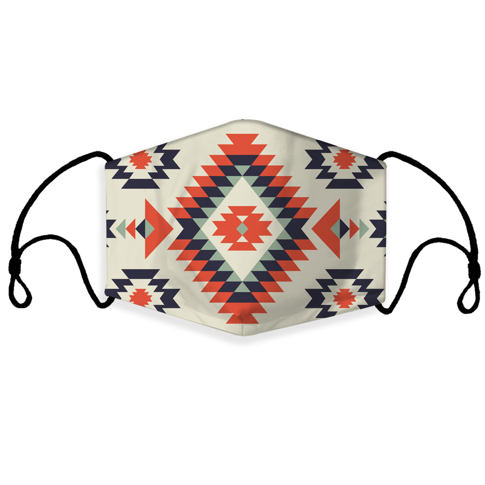 Native American 3D geometric face mask with multicolor zigzag pattern and filter slot