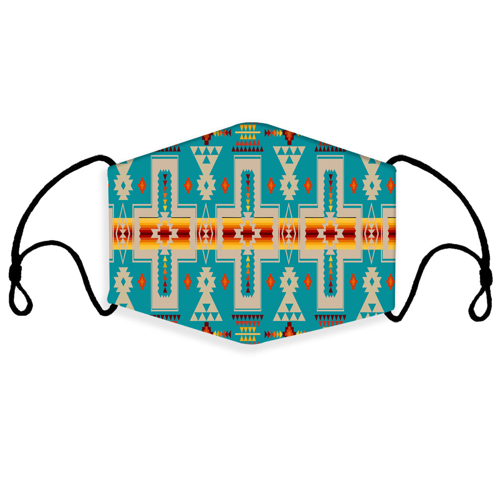 Turquoise native pattern 3D face mask with ear loops