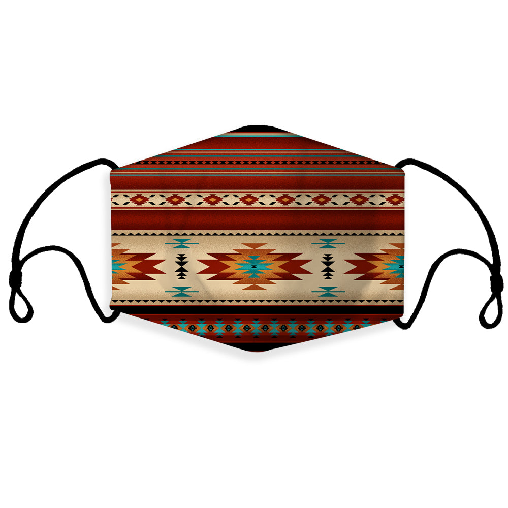 Red Native American patterned 3D face mask with black side loops