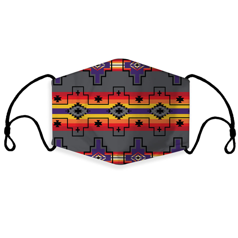 3D face mask with Native American diamond pattern, multicolor, black ear loops