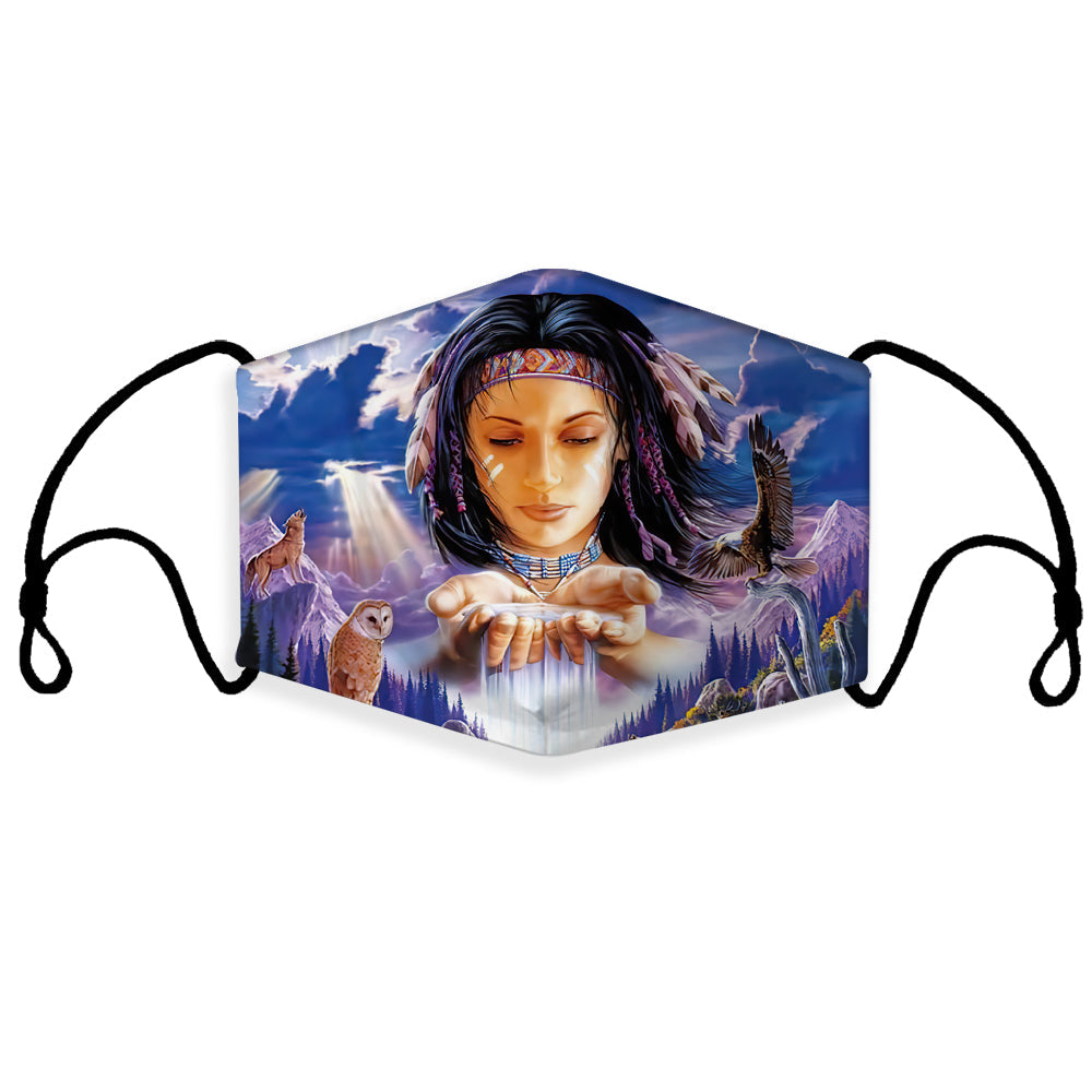 Native American girl 3D kids face mask, multicolor print, adjustable ear loops