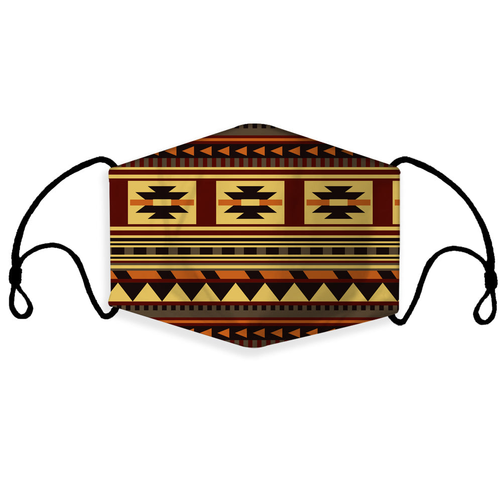 Braune 3D-Gesichtsmaske mit Native-American Muster, vorn, mit Ohrschlaufen