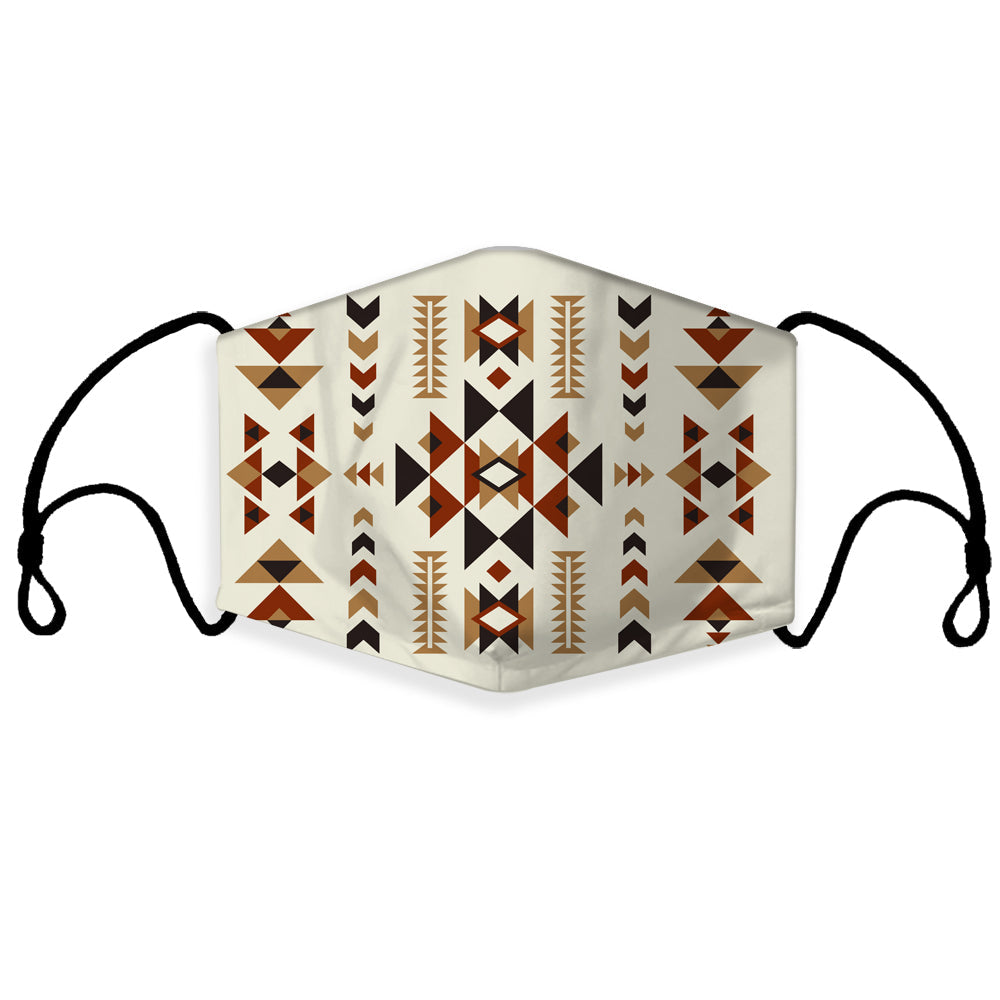 3D face mask with multicolor Native American geometric pattern and ear loops