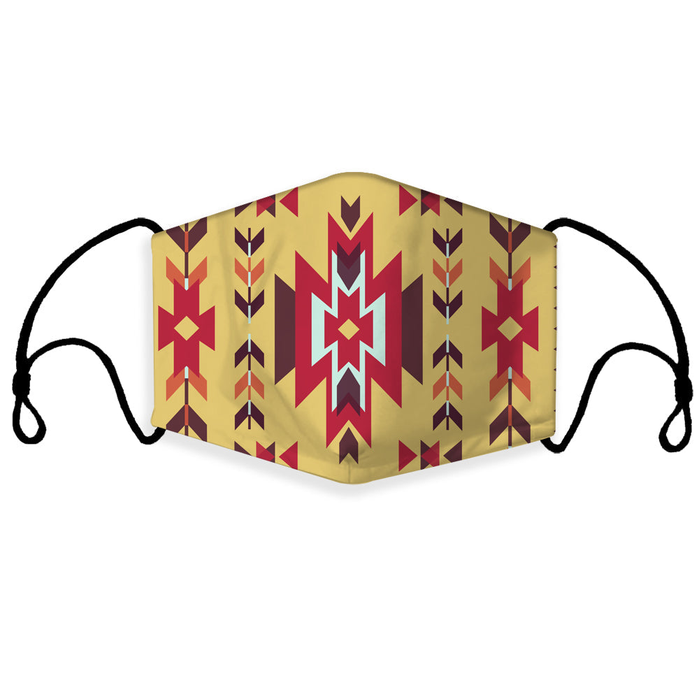 Colorful tribal geometric face mask with black ear loops