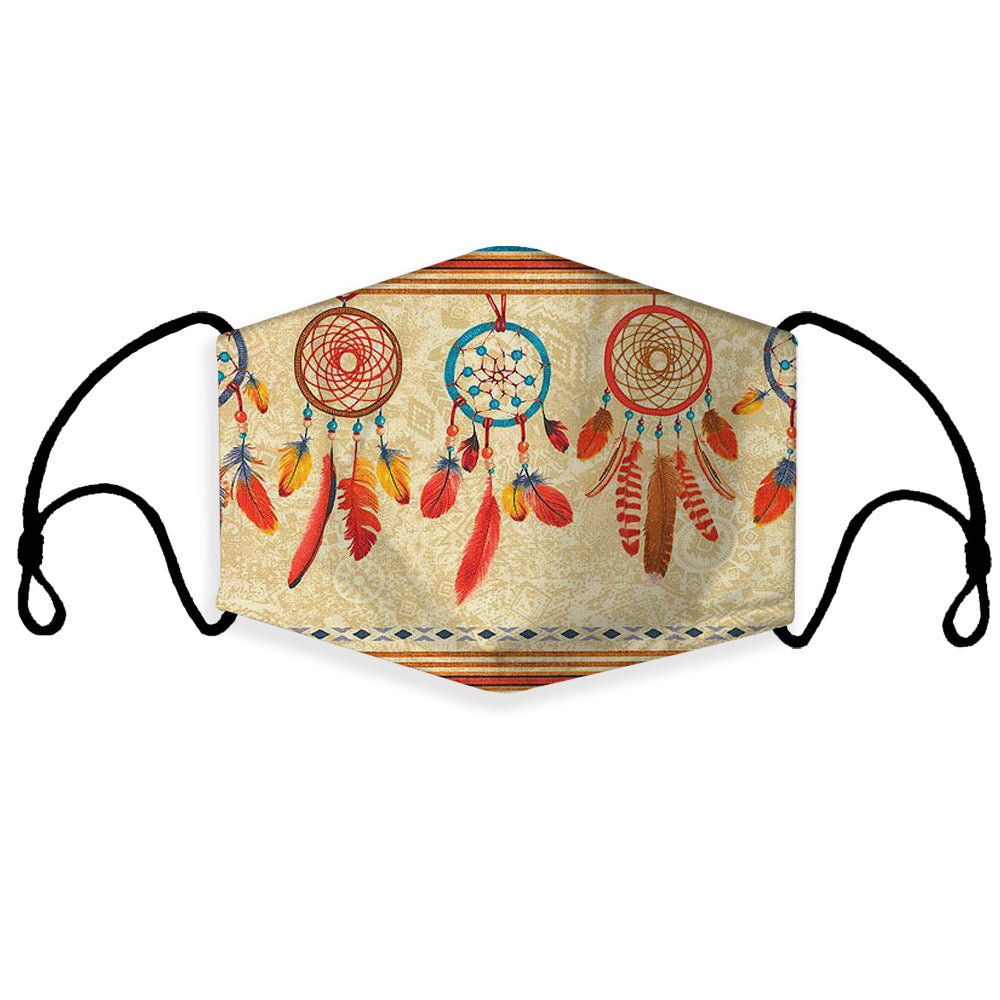 Multicolor dreamcatcher feather 3D face mask with adjustable ear loops