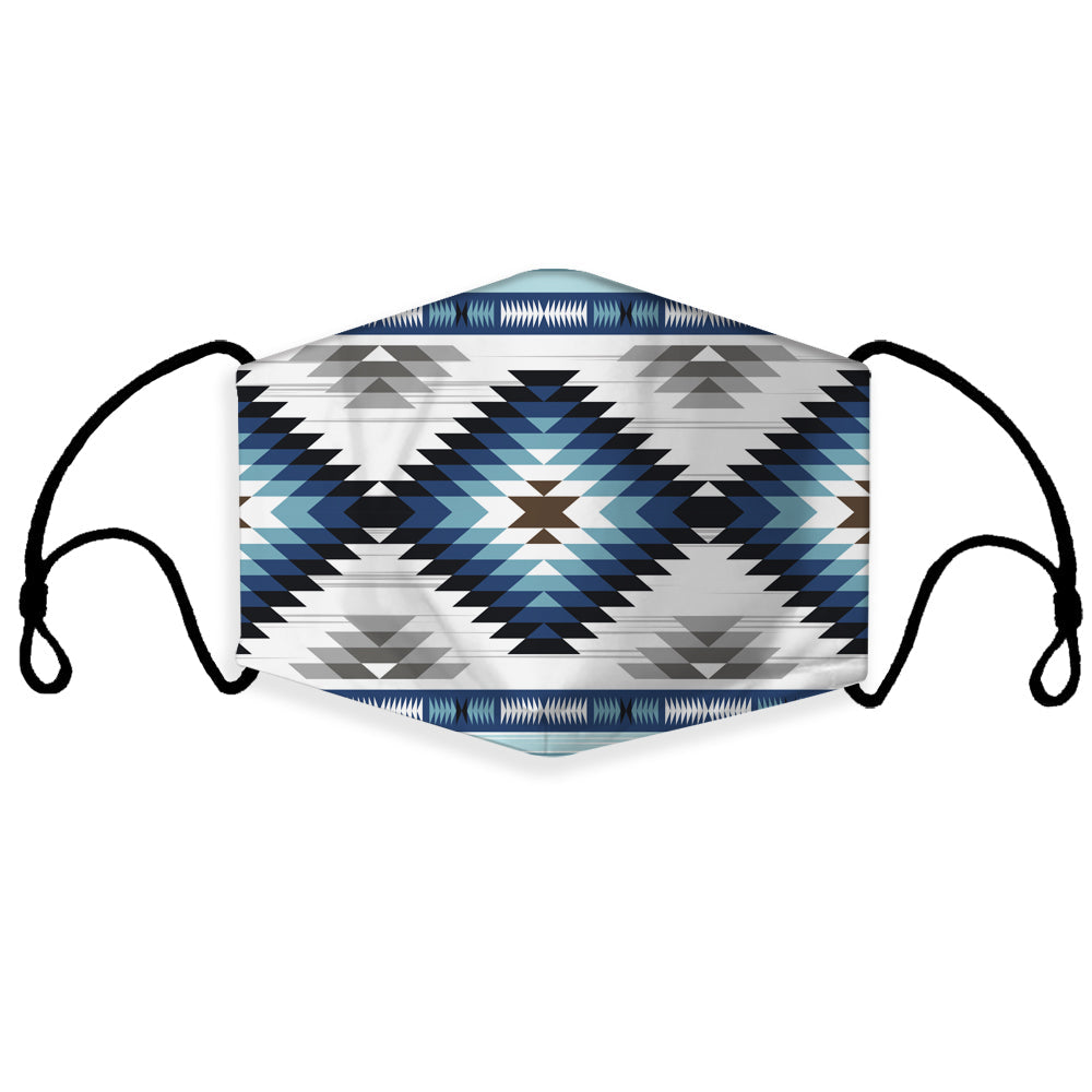 3D face mask with blue tribal geometric pattern and filter