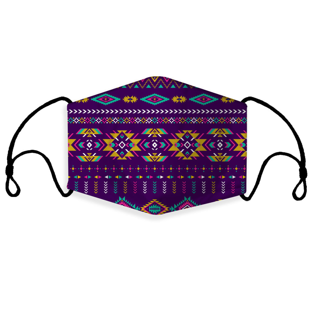 Light purple 3D face mask with multicolor Native print and ear loops