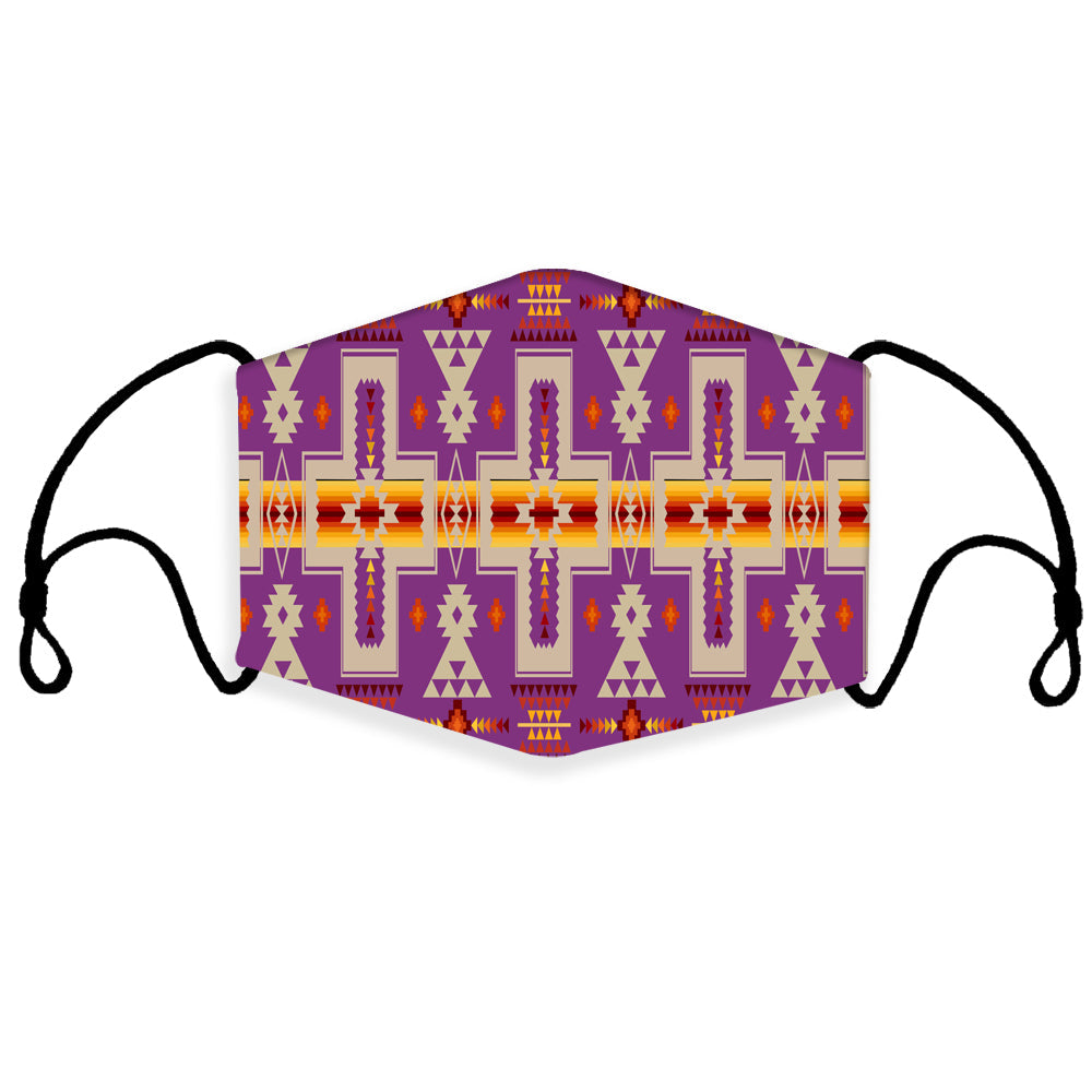 Light purple 3D tribal geometric face mask with colorful zigzag pattern and ear loops