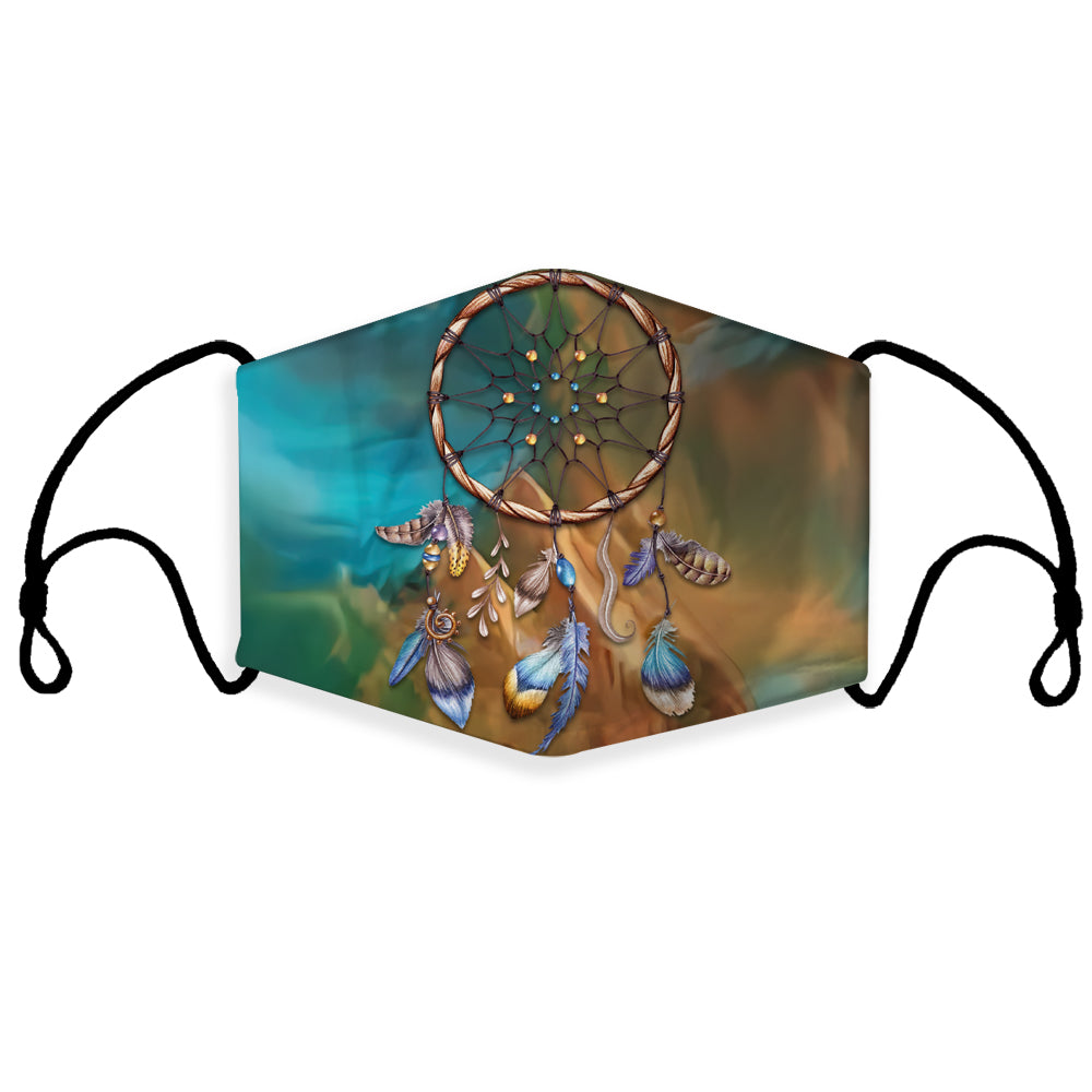 3D dreamcatcher graphic face mask, multicolor with adjustable ear loops