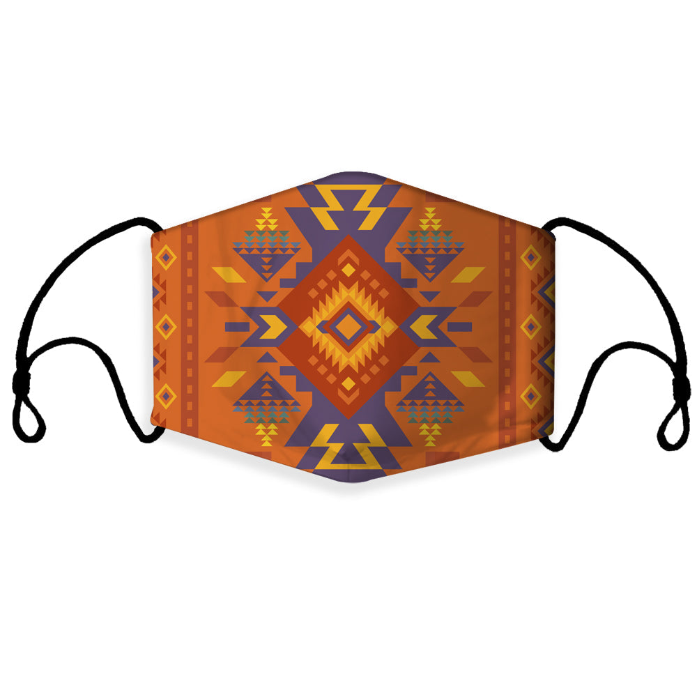 Orange multicolor Native 3D face mask with geometric pattern and ear loops
