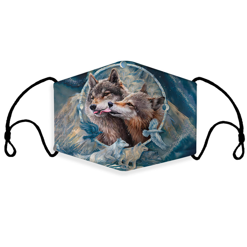 Wolf dreamcatcher 3D face mask with multicolor print and adjustable ear loops