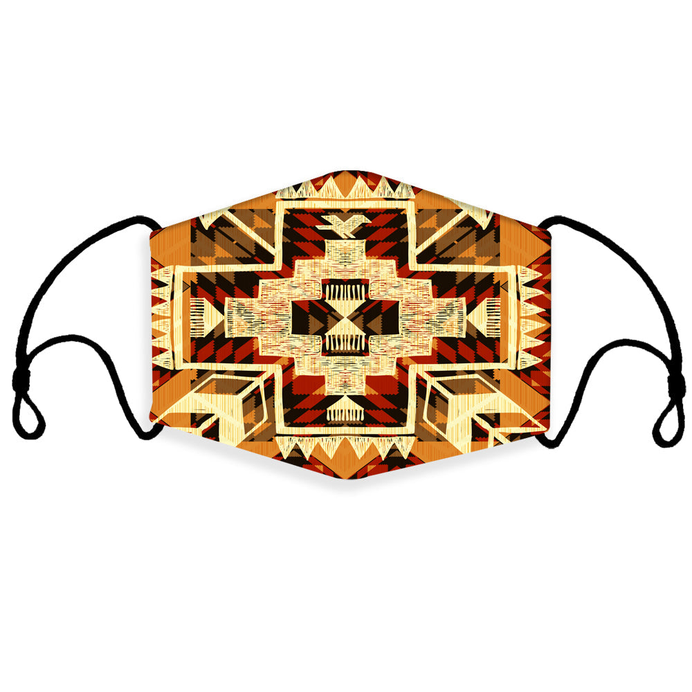 Yellow arrow tribal 3D face mask with geometric print and black ear loops