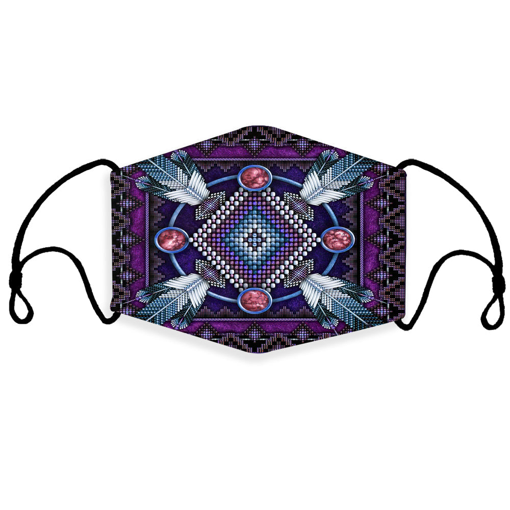 Dark purple 3D patterned face mask with ear loops and bead-like center, filter pocket