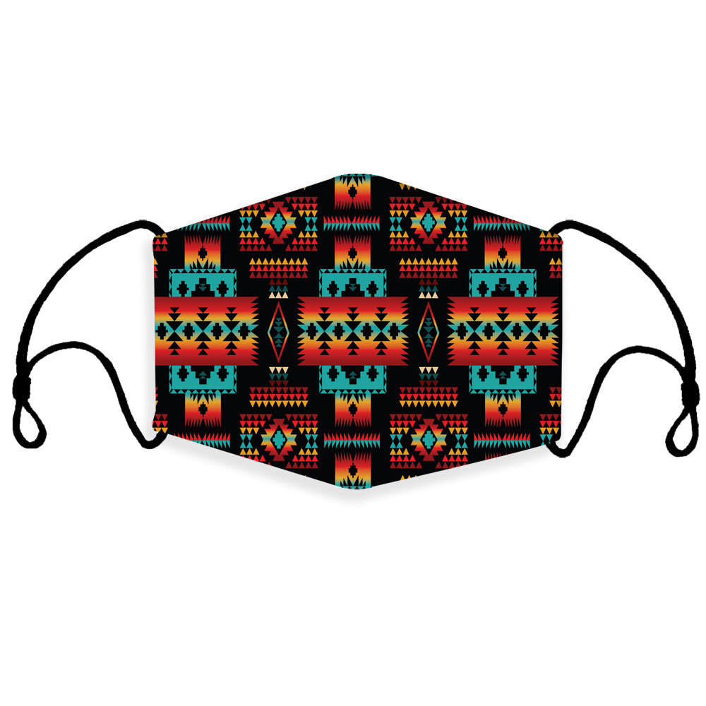 Native American 3D patterned face mask with multicolor tribal geometric design and ear loops