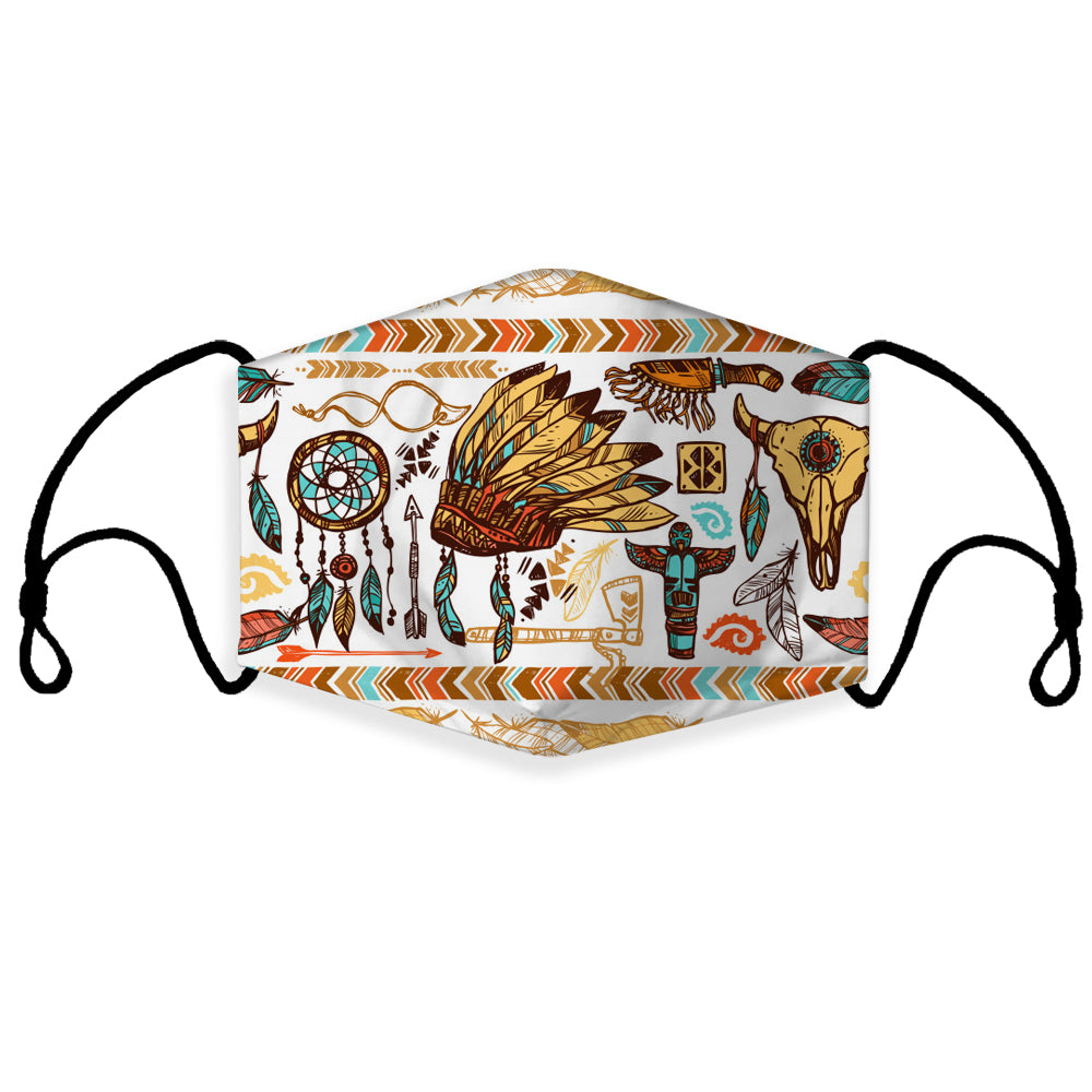3D Native pattern face mask with filter slot, multicolor, adjustable ear loops