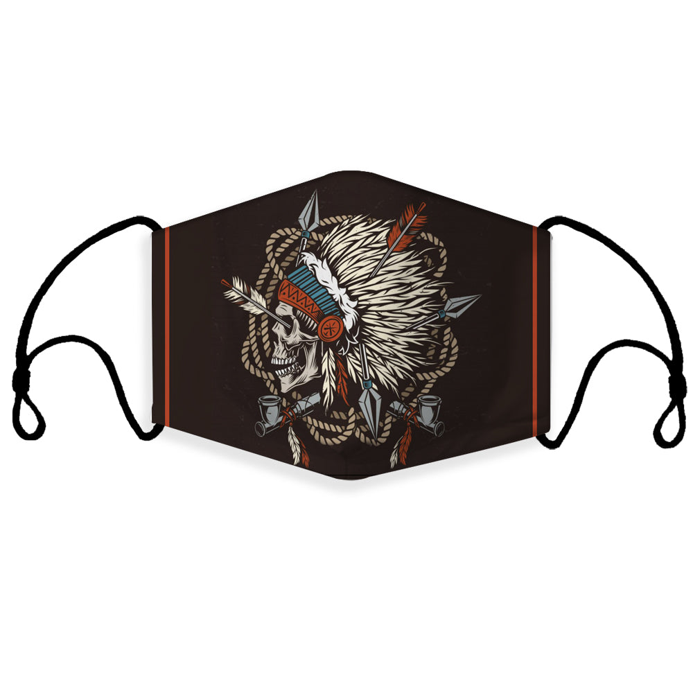 Skull chief 3D printed face mask with ear loops, dark multicolor design