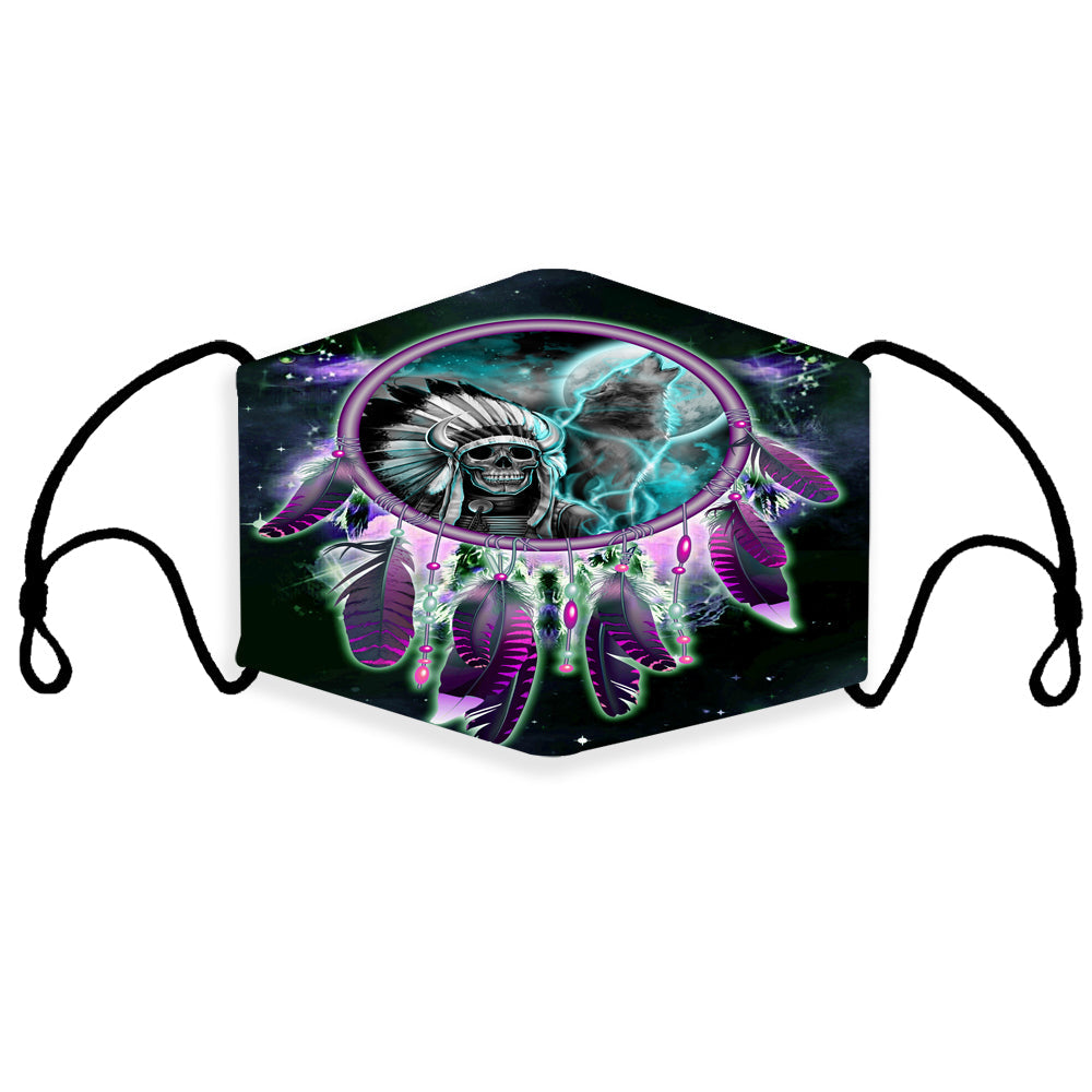 3D printed skull chief dreamcatcher face mask with ear loops, multicolor graphic