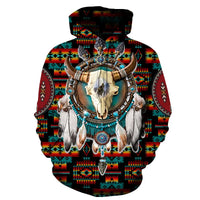 Bison-Dreamcatcher Kapuzenpulli mit Native-Muster, Multicolor