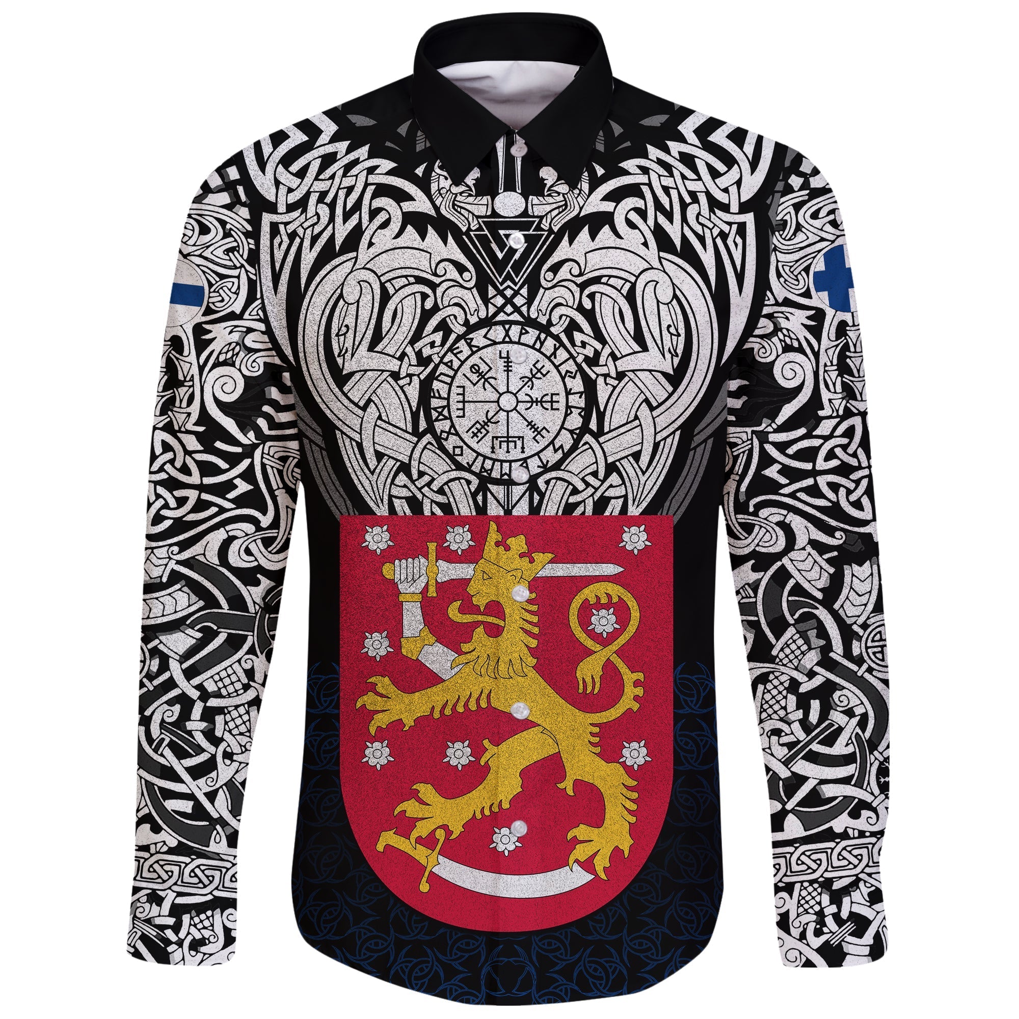 Viking Long Sleeve Button Shirt Finland Viking Symbol RLT12 - Wonder Print Shop