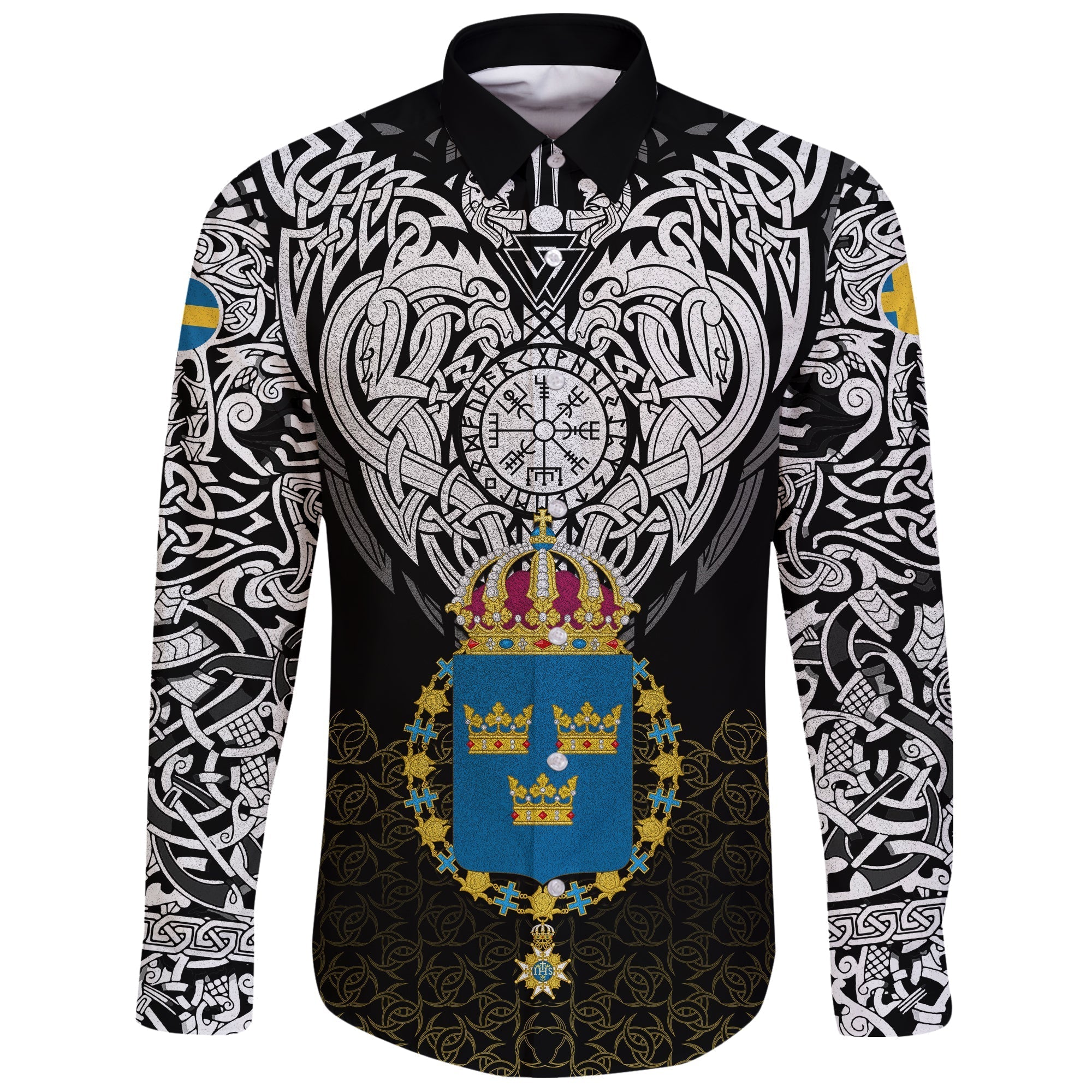 Viking Long Sleeve Button Shirt Sweden Viking Symbol RLT12 - Wonder Print Shop