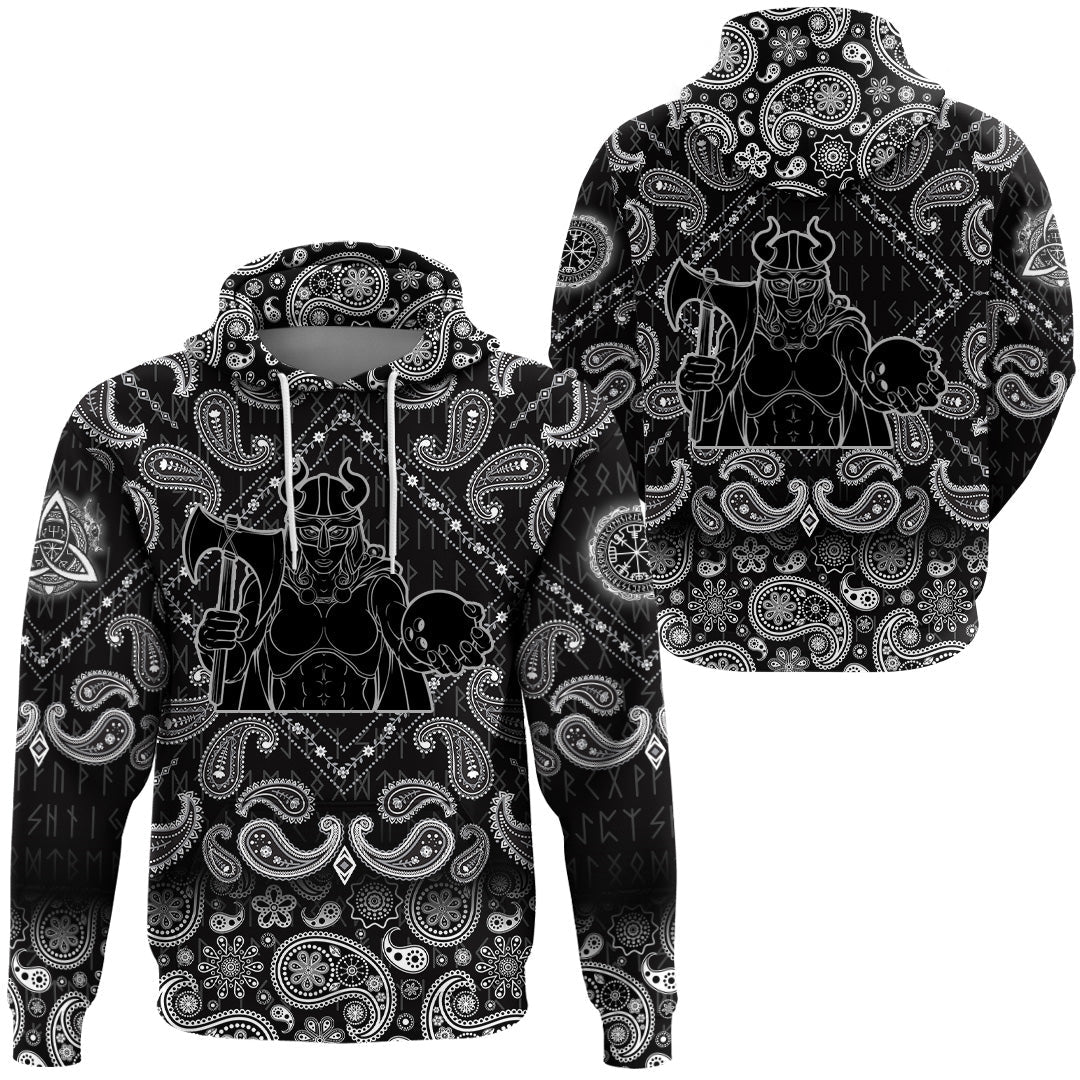 Viking Hoodie Female Warrior with Bandana Paisley Style RLT12 - Wonder Print Shop