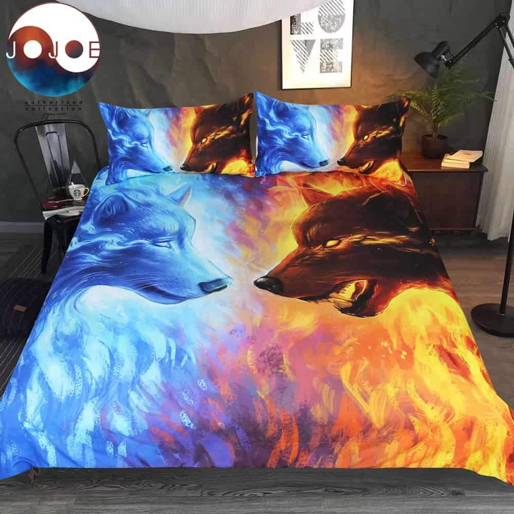 Ice Fire Wolf Native American Bedding Set LT10 - Wonder Print Shop