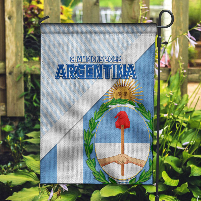 Argentina champions garden flag, light blue and white stripes with crest graphic