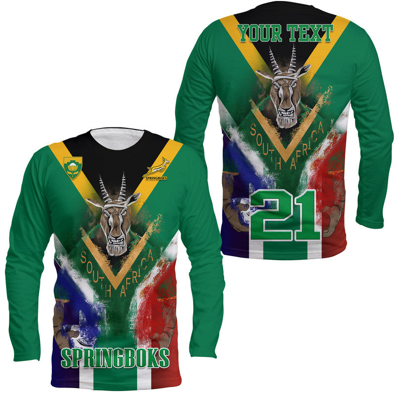 (Custom Personalised) South Africa Springboks Rugby Long Sleeve Shirt Bokke Flag Style - Wonder Print Shop