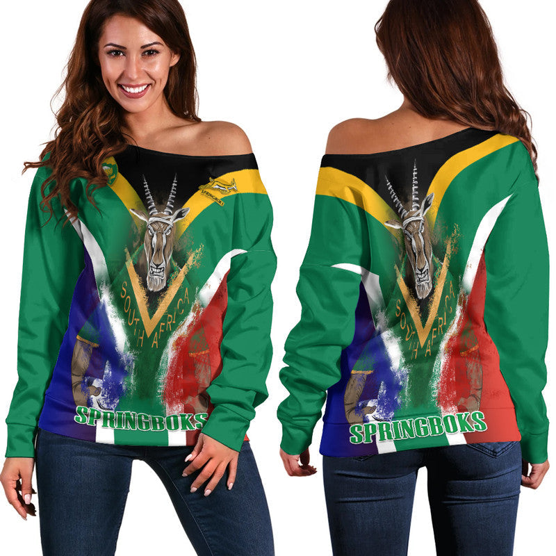 South Africa Springboks Rugby Women Off Shoulder Sweater Bokke Flag Style - Wonder Print Shop