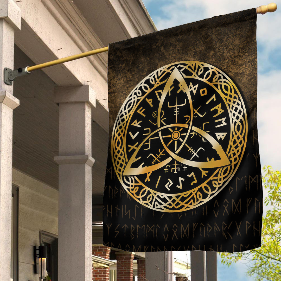 Viking Flag Vegvisir Nordic Viking Rune Gold Version Flag RLT12 - Wonder Print Shop