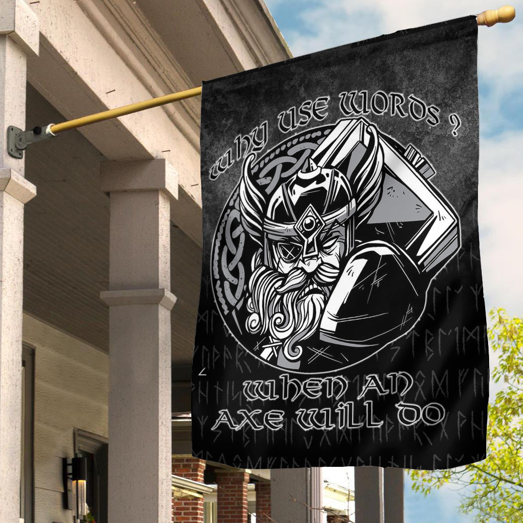 Viking Flag Why Use Words? When An Axe Will Do Raven Flag RLT12 - Wonder Print Shop