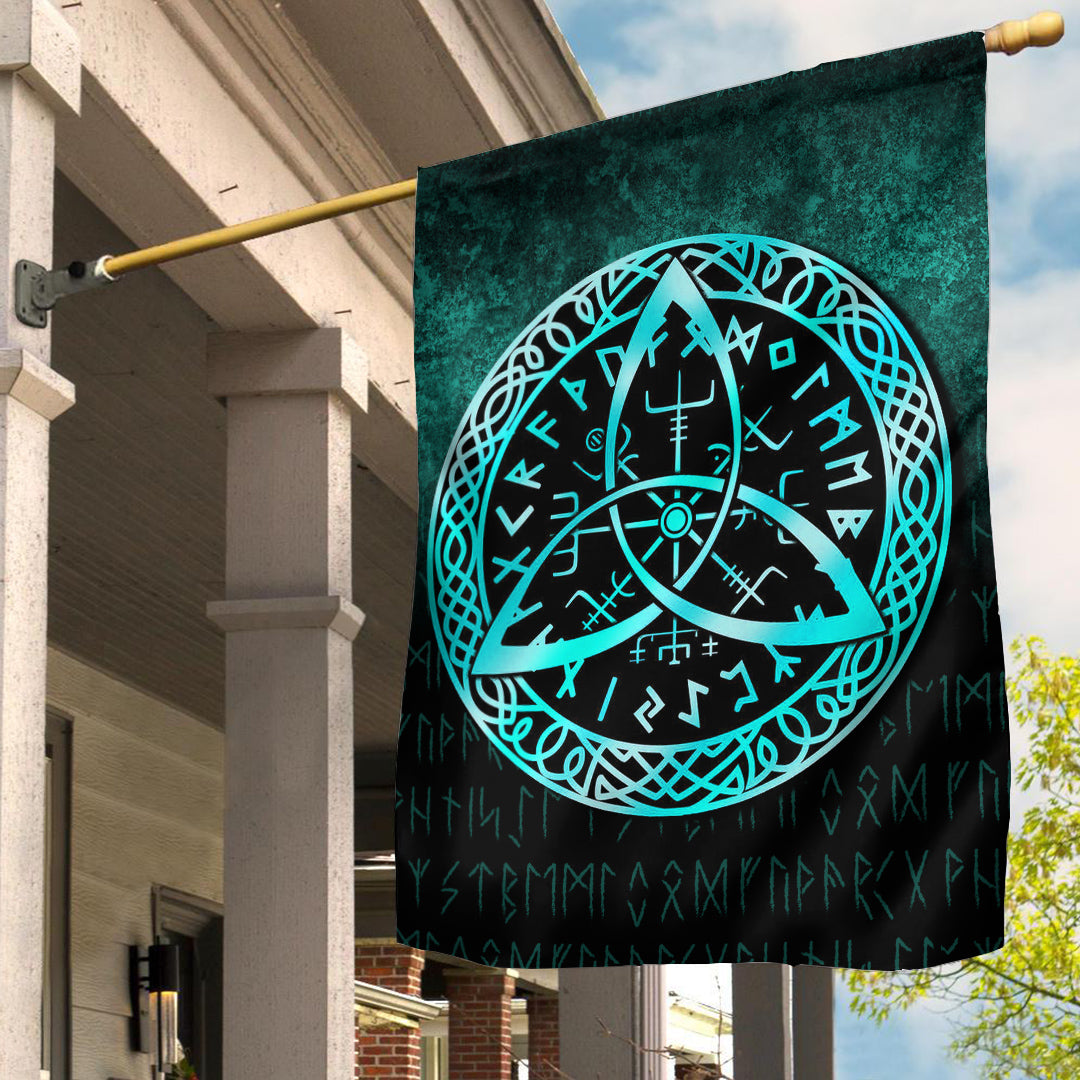 Viking Flag Vegvisir Nordic Viking Rune Cyan Version Flag RLT12 - Wonder Print Shop