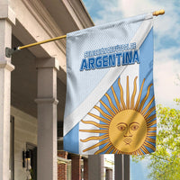 Argentina football house flag in blue and white with sun emblem, on a wooden pole