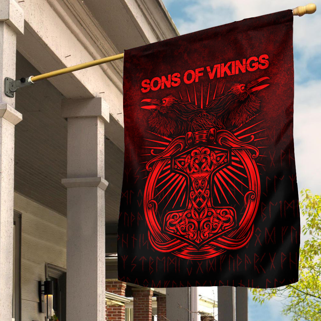 Viking Flag Vikings Ravens Mjolnir Red Version Flag RLT12 - Wonder Print Shop