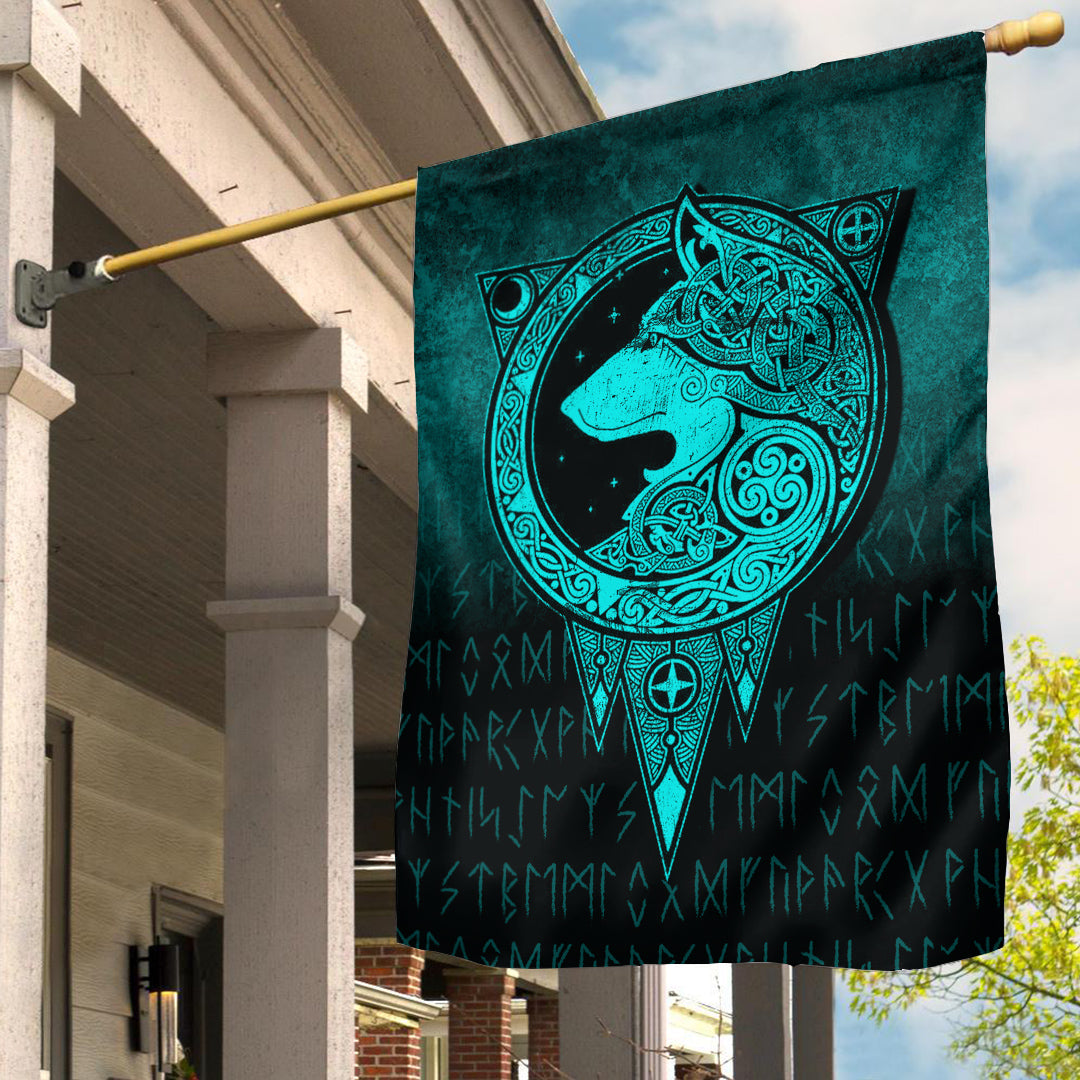 Viking Flag Viking Norse Wolf Cyan Version Flag RLT12 - Wonder Print Shop