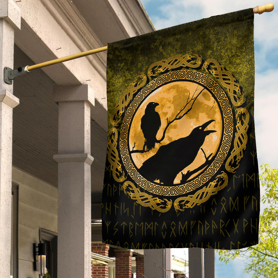 Viking Flag Vikings Huginn Muninn Odin Ravens Gold Version Flag RLT12 - Wonder Print Shop