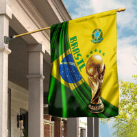 Brazil football champions garden flag with Brazil emblem and trophy on green yellow